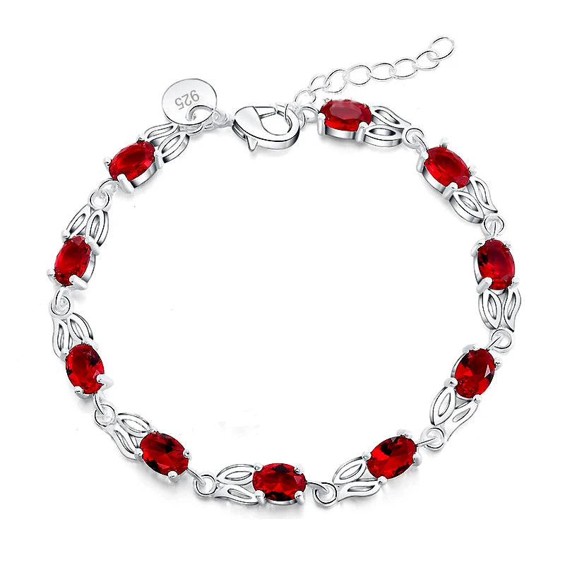 Red Crystal Sterling Silver Bracelet