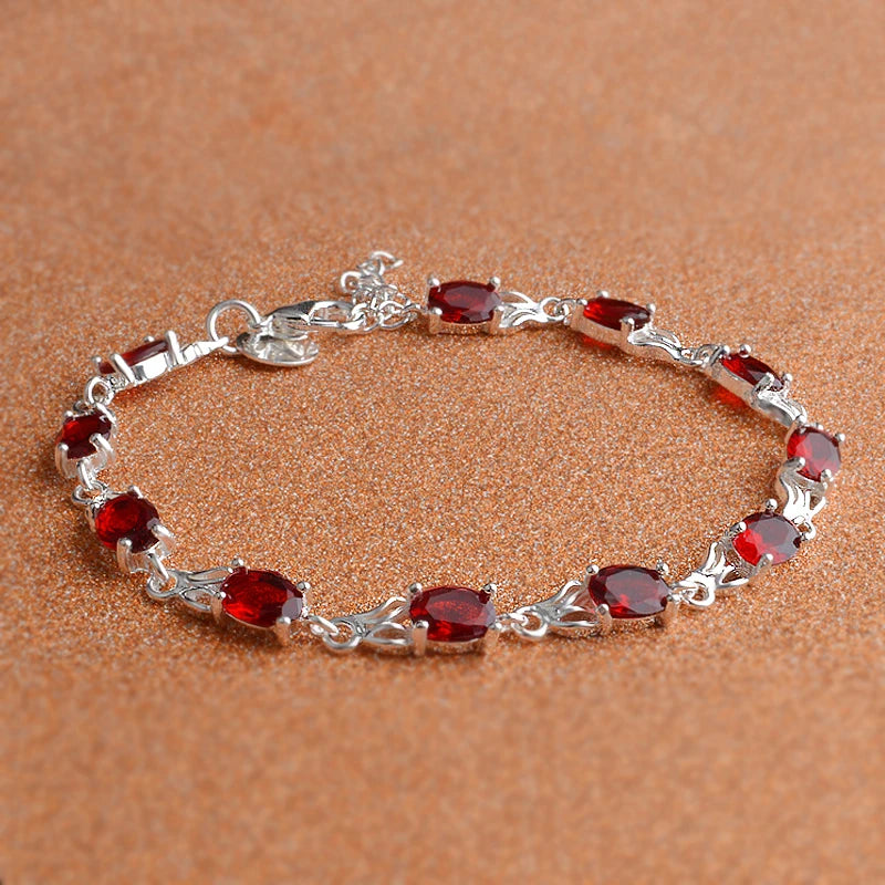 Red Crystal Sterling Silver Bracelet