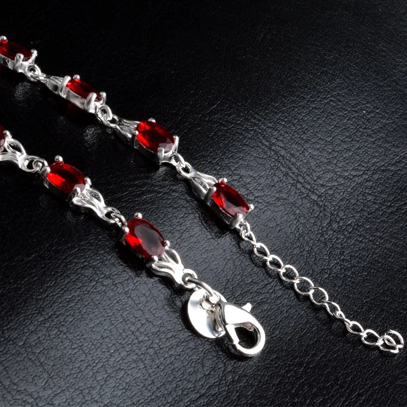 Red Crystal Sterling Silver Bracelet