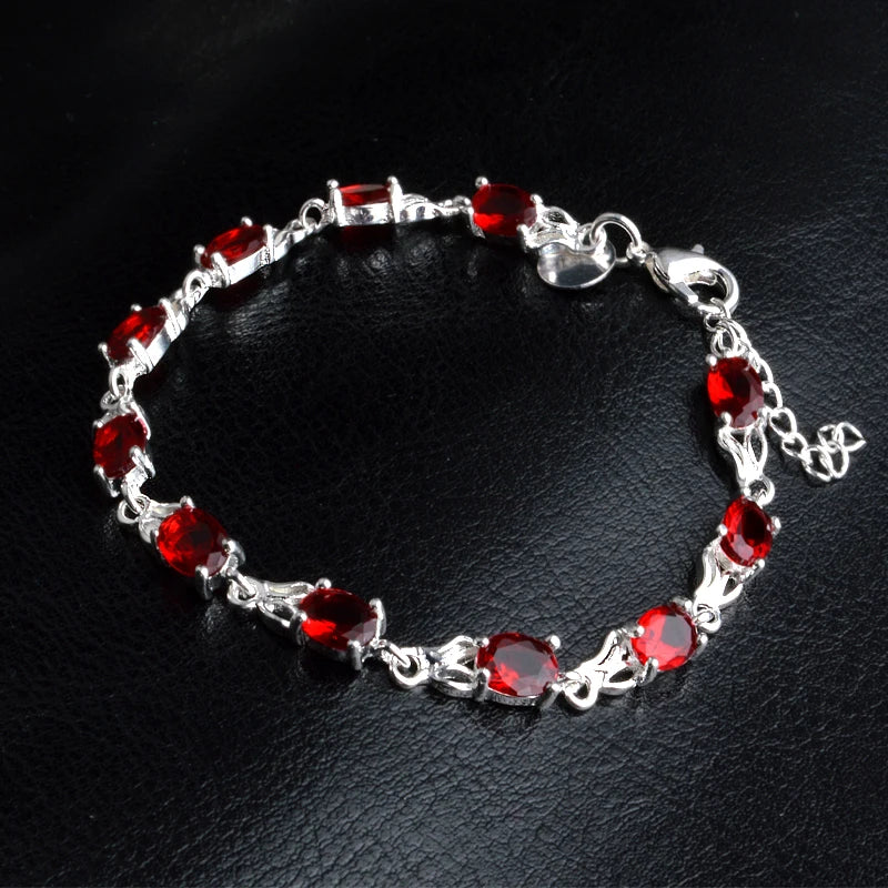 Red Crystal Sterling Silver Bracelet